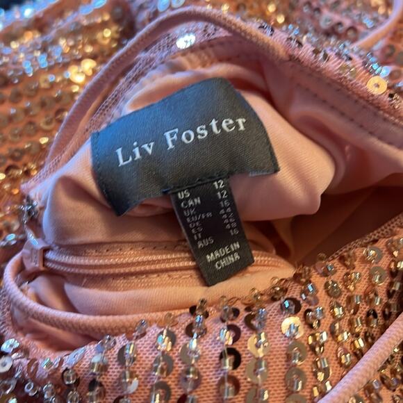 Liv Foster Draped Embellished Beads Sequins Minidress Rosy Peach NEW Size 12 - Picture 11 of 11